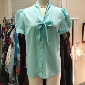 Chiffon pale aqua blouse